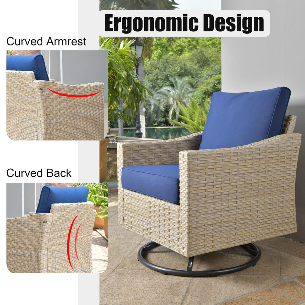 Ovios Athena Series Outdoor Patio Furniture Set 3-Piece, Swivel Chairs and Side Table