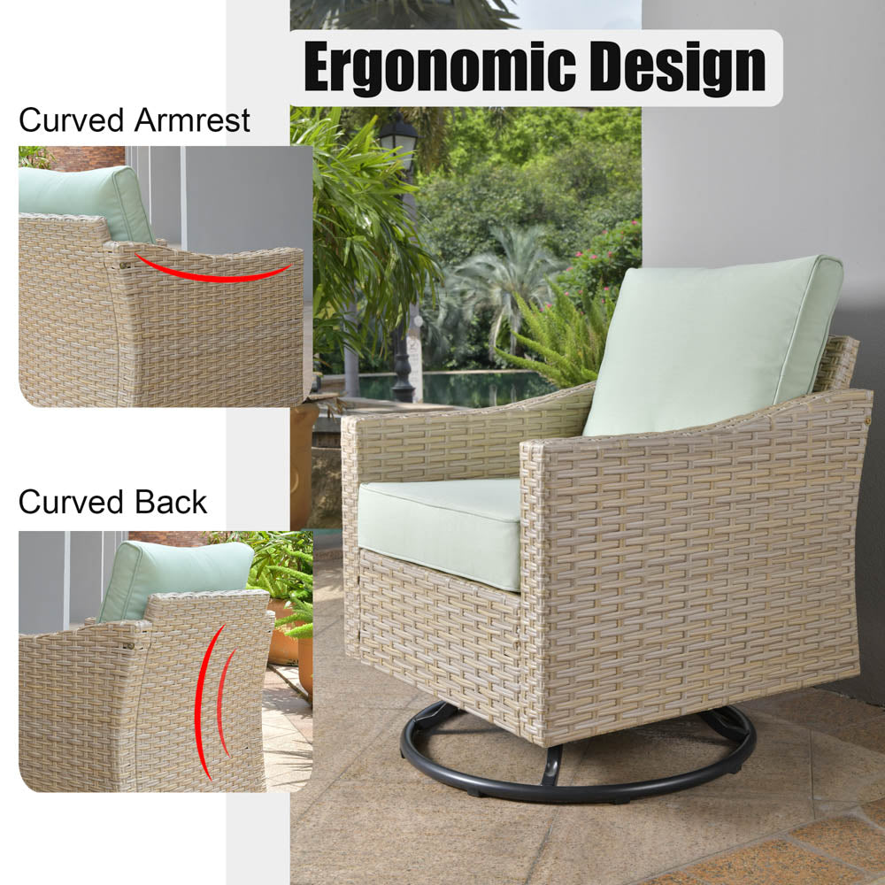 Ovios Athena Series Outdoor Patio Furniture Set 3-Piece, Swivel Chairs and Side Table