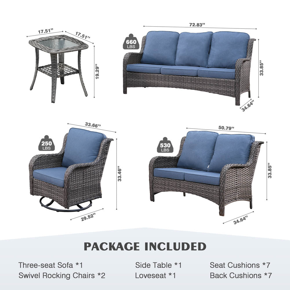Ovios Patio Kenard 5-Piece Conversation Set with Loveseat and Swivel Rocking Chairs