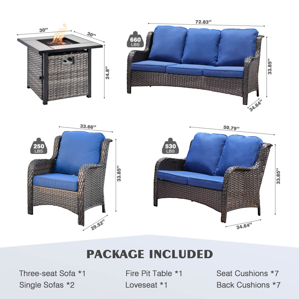 Ovios Patio Kenard 5-Piece Conversation Set with 30'' Fire Pit Table and Loveseat