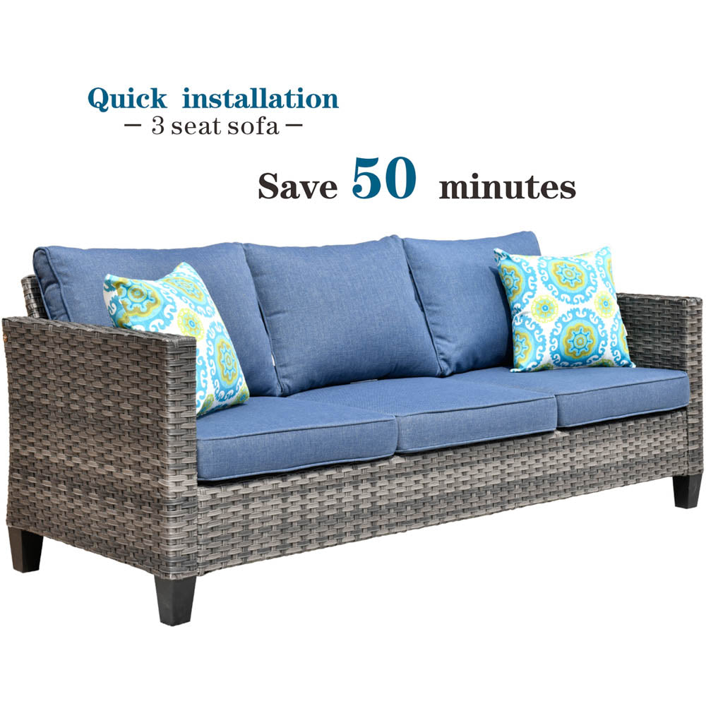 Ovios Patio Vultros Furniture Set 7-Person Seating with 30'' Propane Fire Pit Table