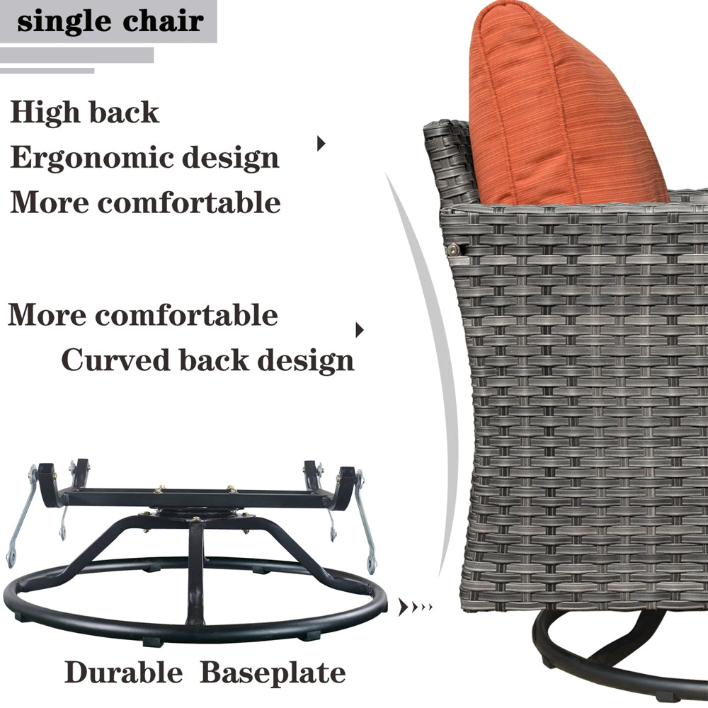 OVIOS Patio Vultros 7-Piece Set with 2 Rocking chairs and 30'' Propane Fire Pit Table