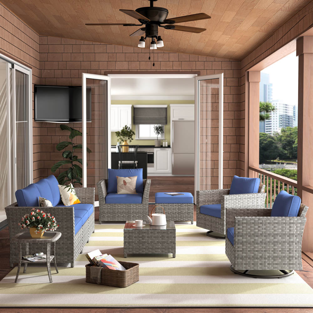 OVIOS New Rimaru Series Patio Furniture Set 9-Piece include Swivel Chairs Set Partially Assembled