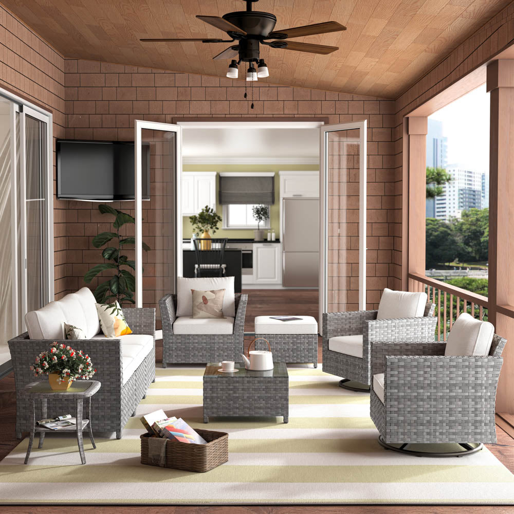 OVIOS New Rimaru Series Patio Furniture Set 9-Piece include Swivel Chairs Set Partially Assembled