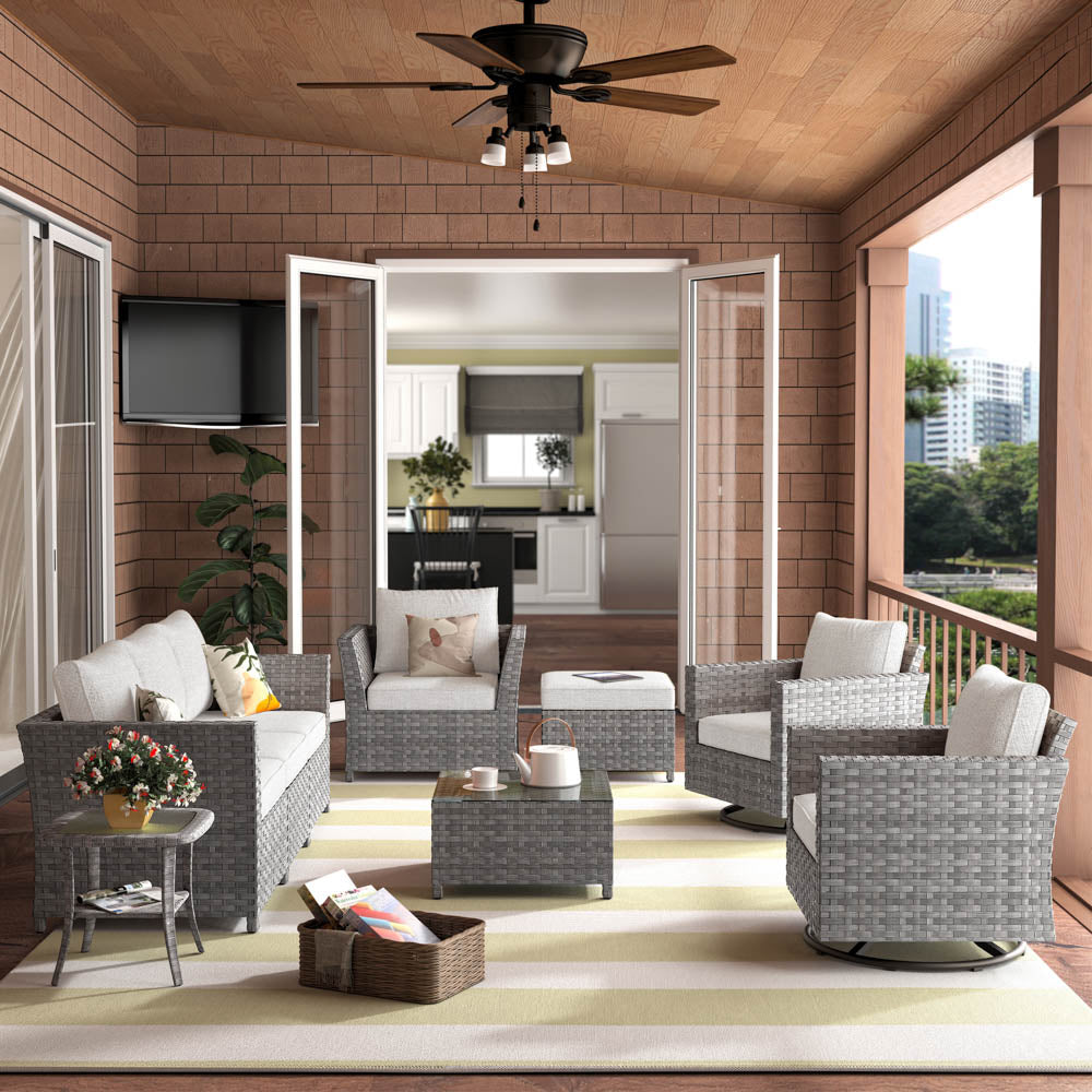 OVIOS New Rimaru Series Patio Furniture Set 9-Piece include Swivel Chairs Set Partially Assembled