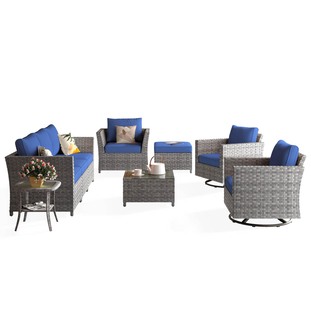 Ovios New Rimaru Series Patio Furniture Set  9-Piece include Swivel Chairs Set Partially Assembled