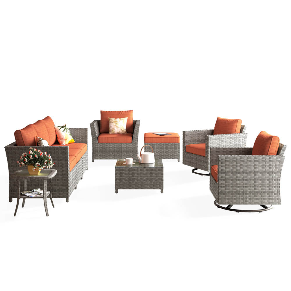 Ovios New Rimaru Series Patio Furniture Set  9-Piece include Swivel Chairs Set Partially Assembled