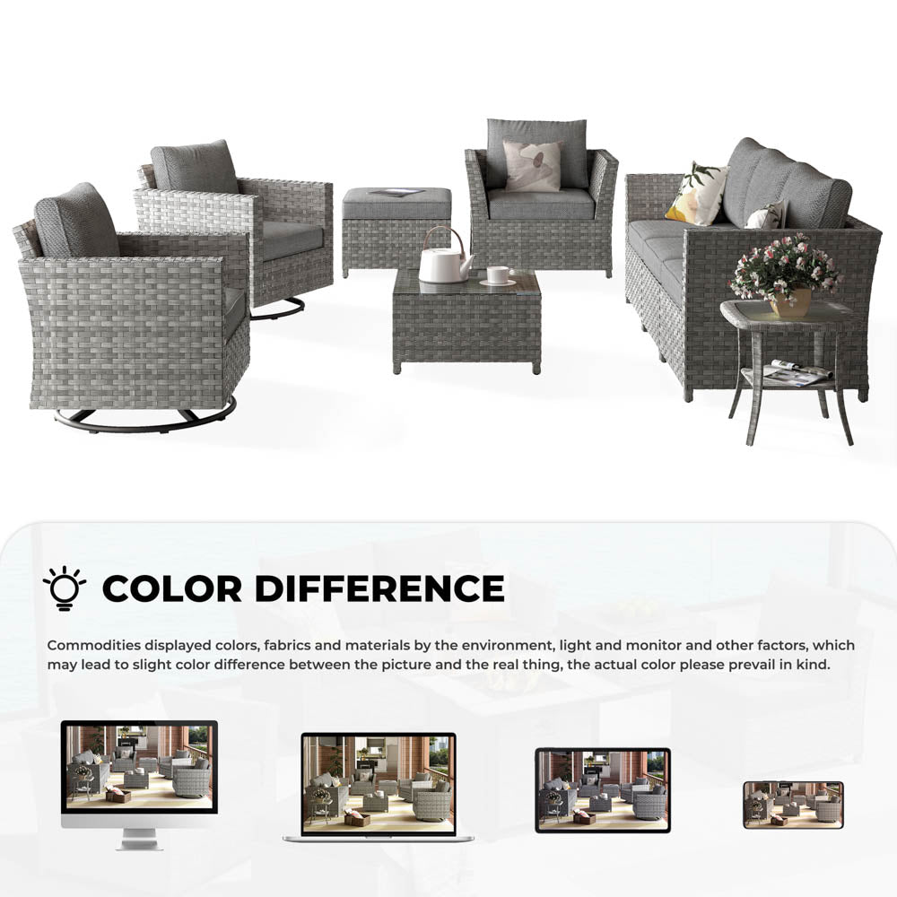 OVIOS New Rimaru Series Patio Furniture Set 9-Piece include Swivel Chairs Set Partially Assembled