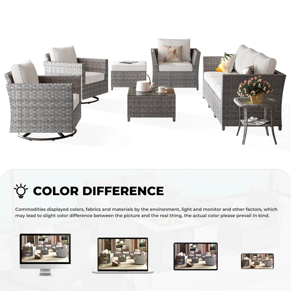 OVIOS New Rimaru Series Patio Furniture Set 9-Piece include Swivel Chairs Set Partially Assembled