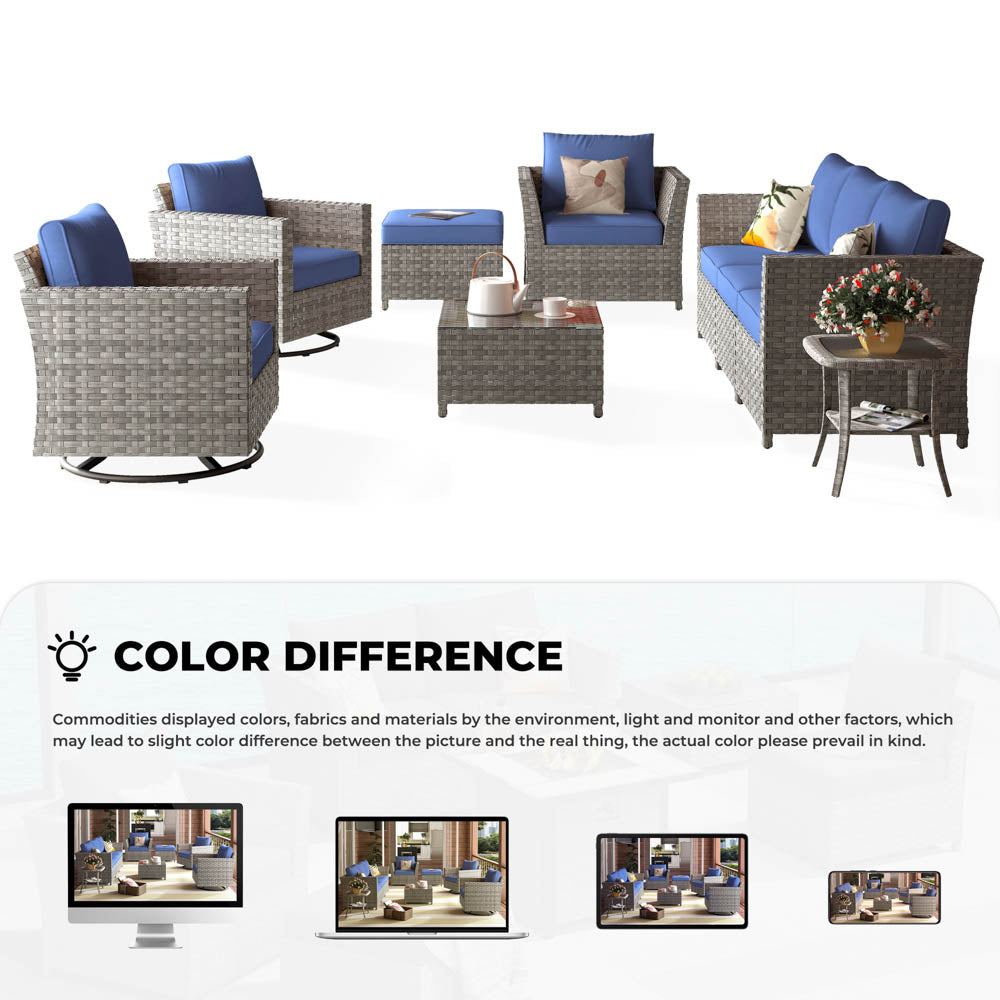 OVIOS New Rimaru Series Patio Furniture Set 9-Piece include Swivel Chairs Set Partially Assembled