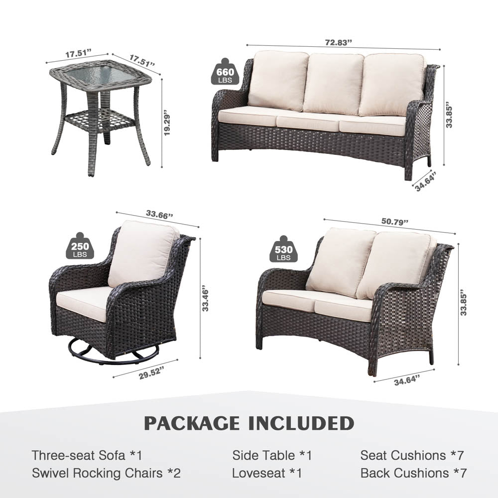 Ovios Patio Kenard 5-Piece Conversation Set with Loveseat and Swivel Rocking Chairs