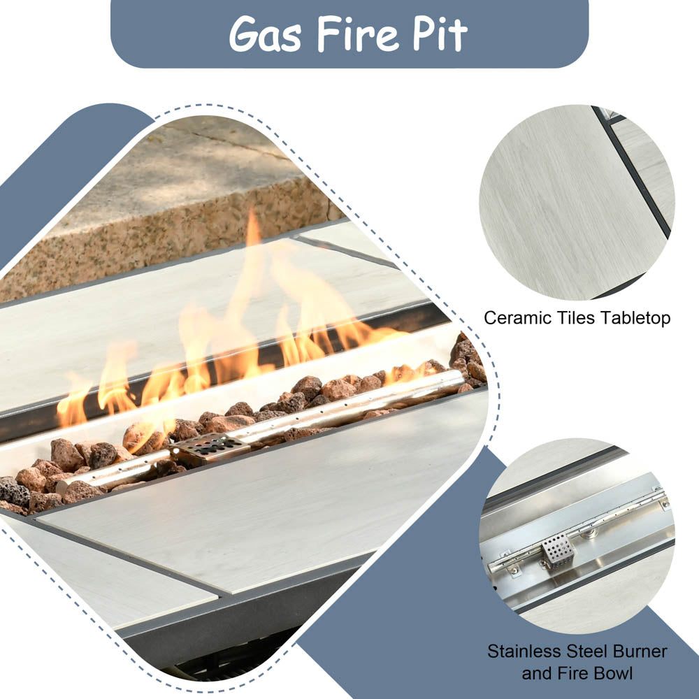 OVIOS Patio Kenard 6-Piece Conversation Set with 42'' Rectangle Propane Fire Pit Table and Rocking Chairs