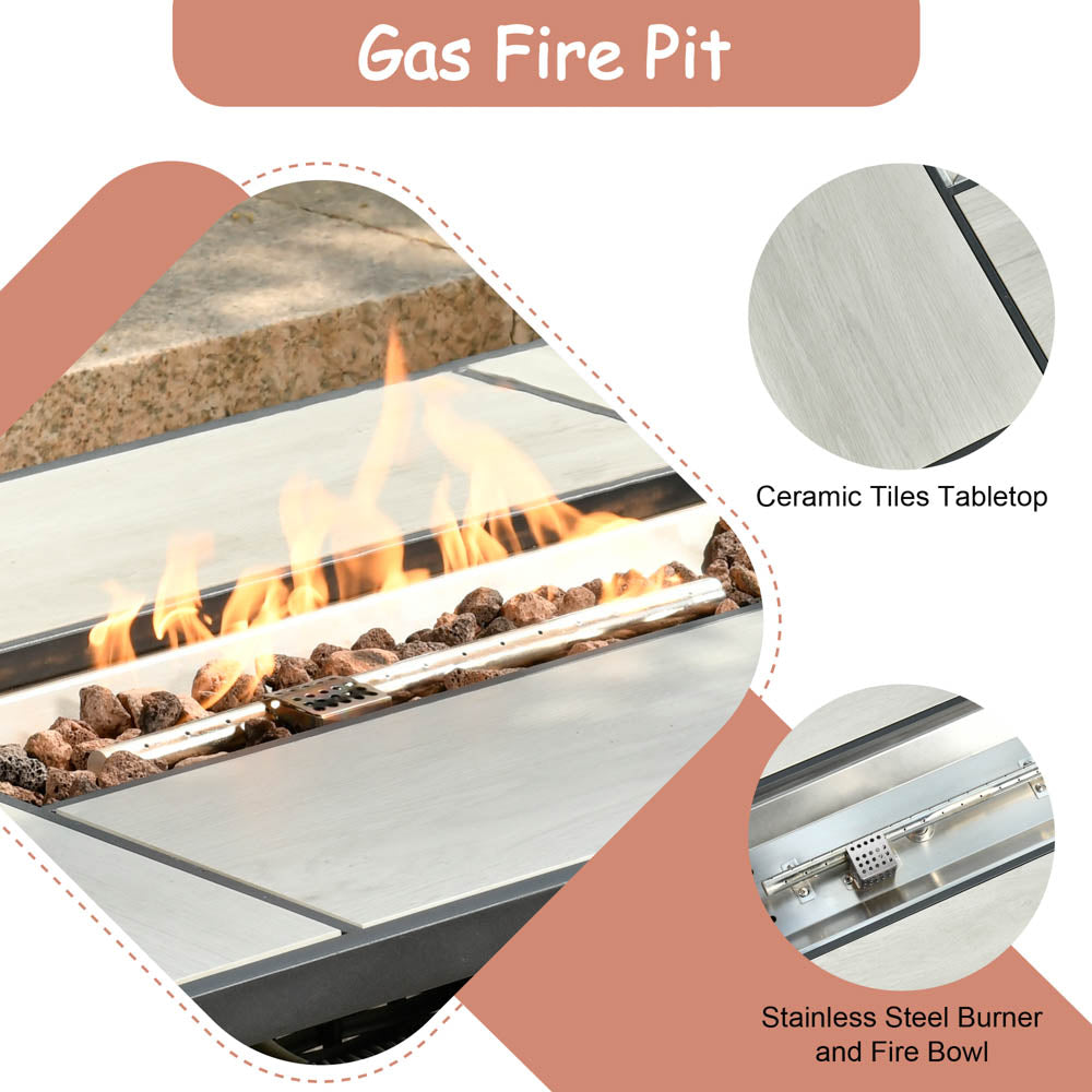 OVIOS Patio Kenard 6-Piece Conversation Set with 42'' Rectangle Propane Fire Pit Table and Rocking Chairs