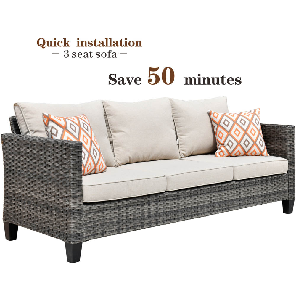 Ovios Patio Vultros Furniture Set 7-Person Seating with 30'' Propane Fire Pit Table