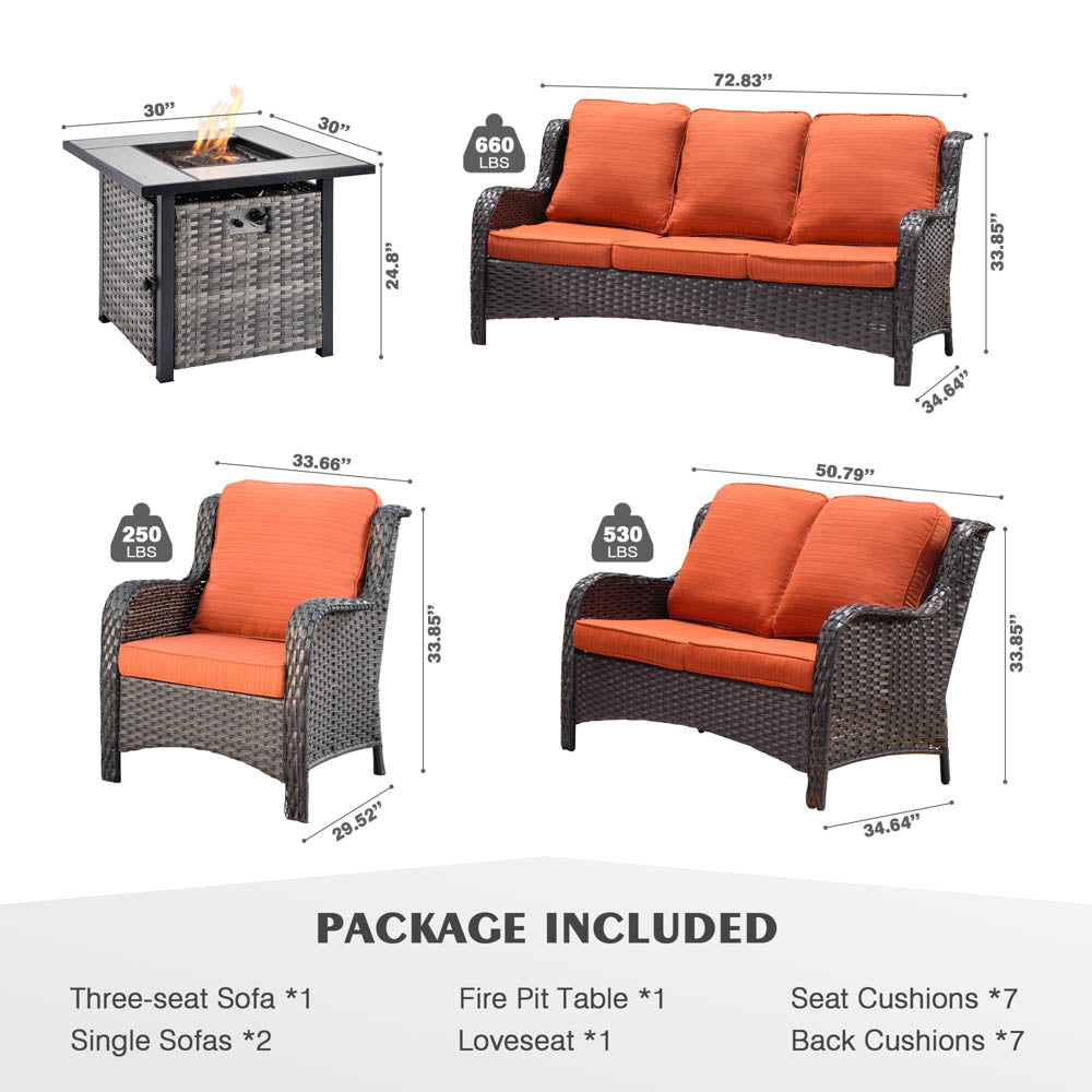 Ovios Patio Kenard 5-Piece Conversation Set with 30'' Fire Pit Table and Loveseat
