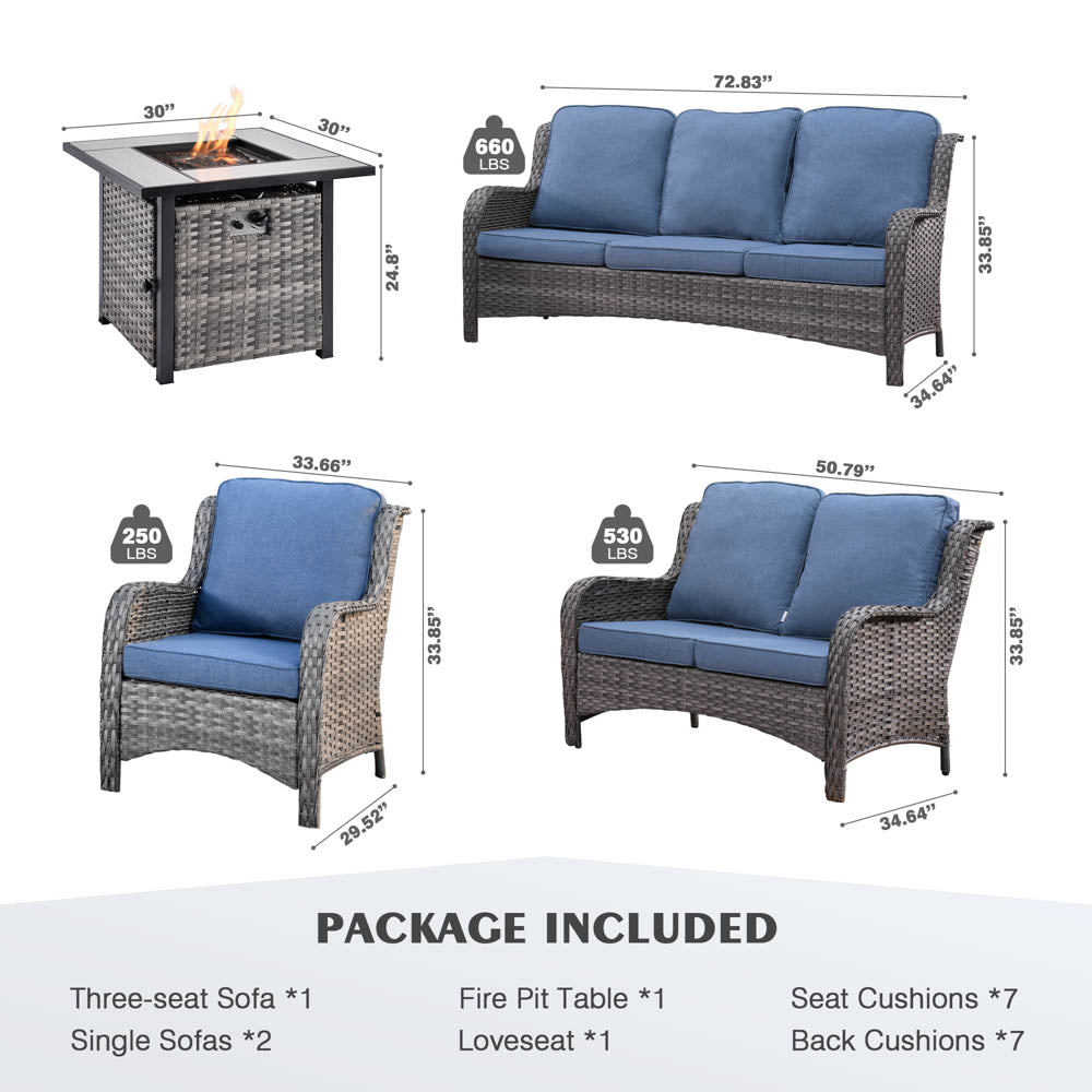 Ovios Patio Kenard 5-Piece Conversation Set with 30'' Fire Pit Table and Loveseat