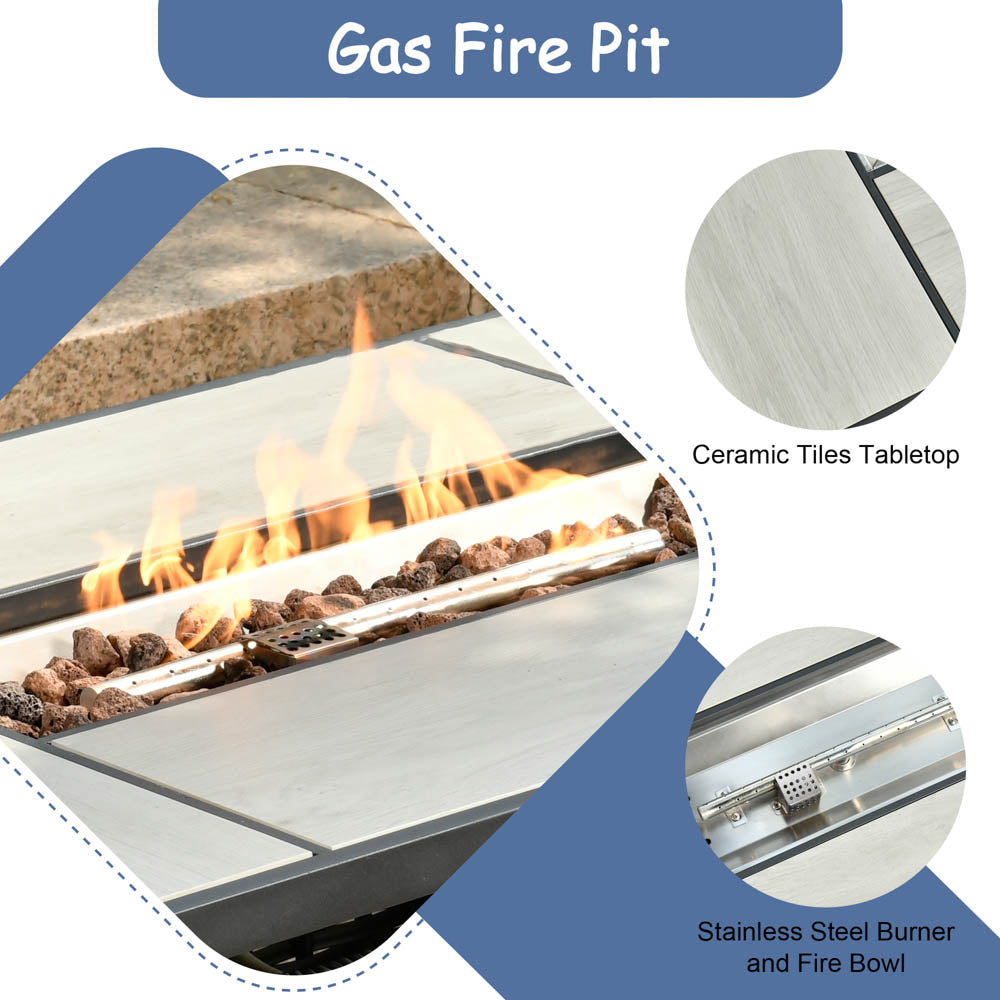 OVIOS Patio Kenard 6-Piece Conversation Set with 42'' Rectangle Propane Fire Pit Table and Rocking Chairs