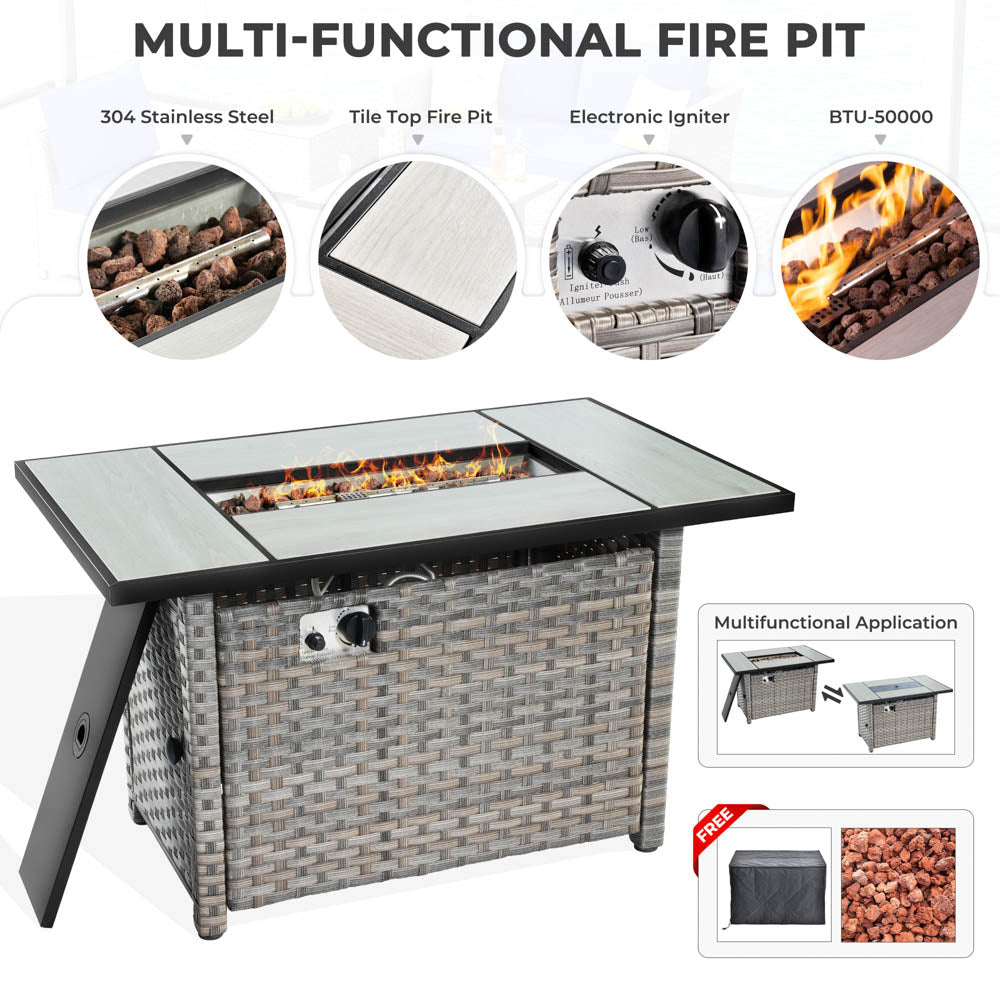 OVIOS New Rimaru Series Patio Furniture Set 10-Piece include 42"Rectangle Fire Pit Table Partially Assembled