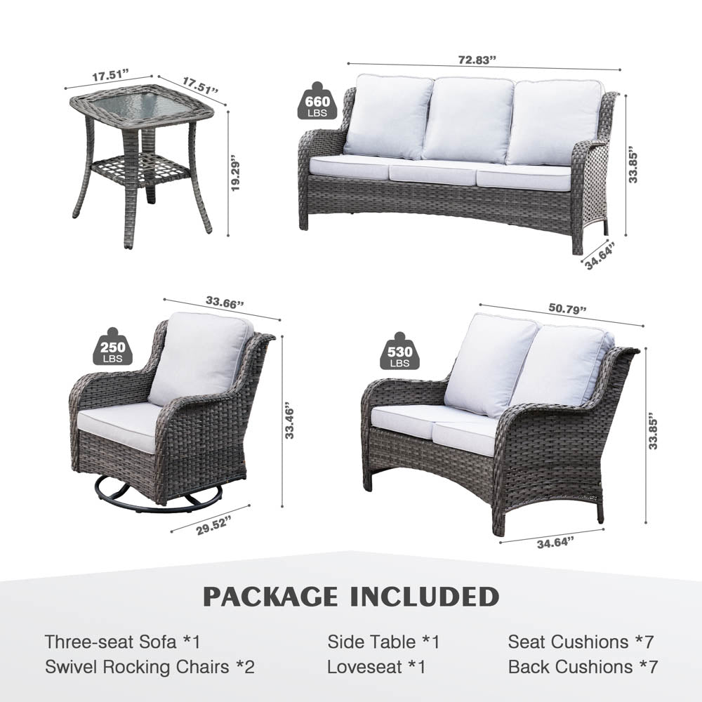 Ovios Patio Kenard 5-Piece Conversation Set with Loveseat and Swivel Rocking Chairs