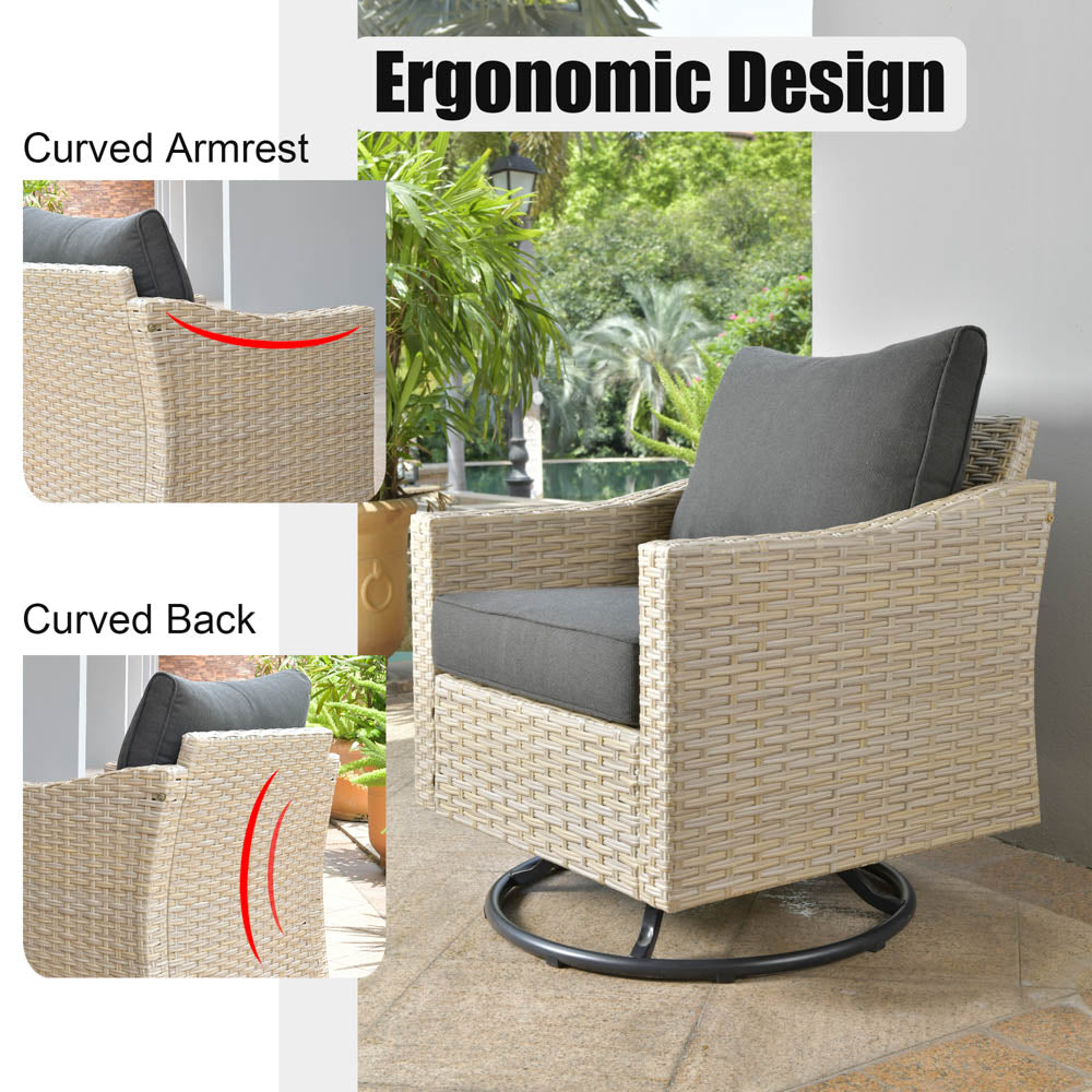Ovios Athena Series Outdoor Patio Furniture Set 3-Piece, Swivel Chairs and Side Table