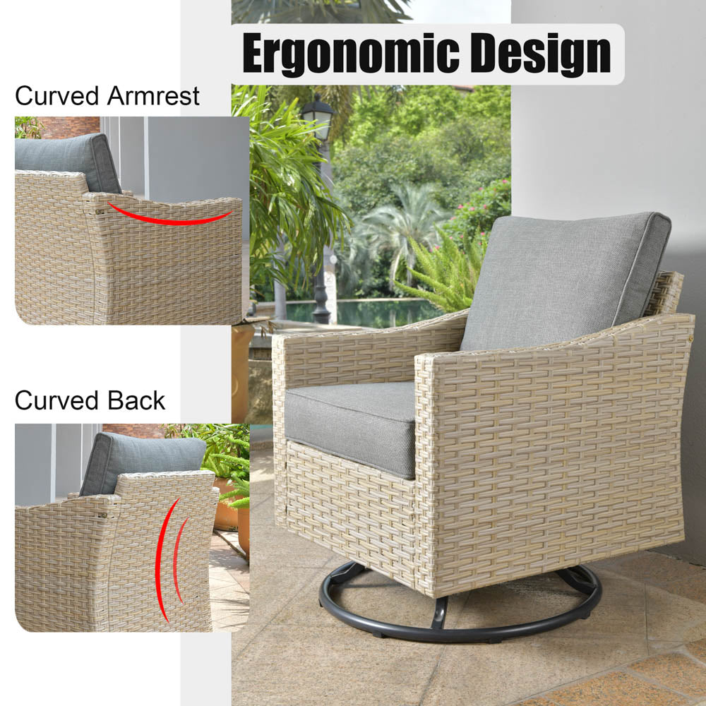 Ovios Athena Series Outdoor Patio Furniture Set 3-Piece, Swivel Chairs and Side Table