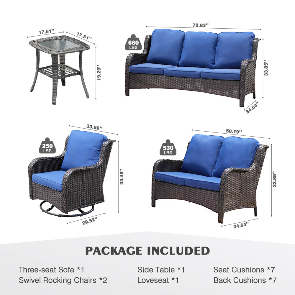 Ovios Patio Kenard 5-Piece Conversation Set with Loveseat and Swivel Rocking Chairs