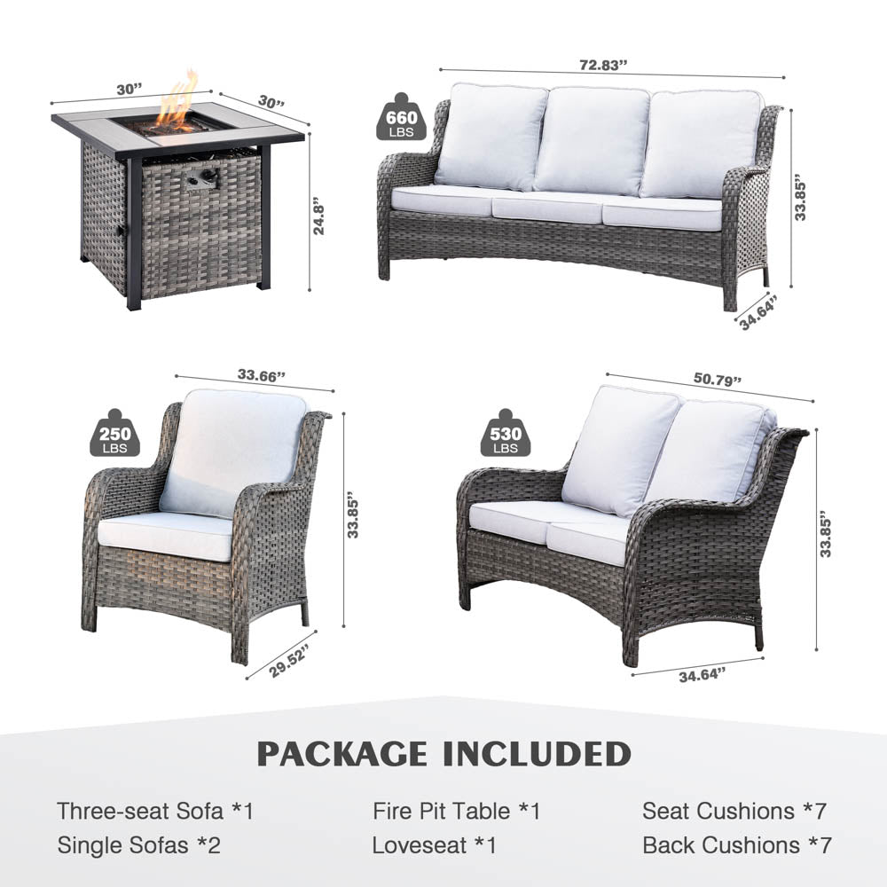 Ovios Patio Kenard 5-Piece Conversation Set with 30'' Fire Pit Table and Loveseat