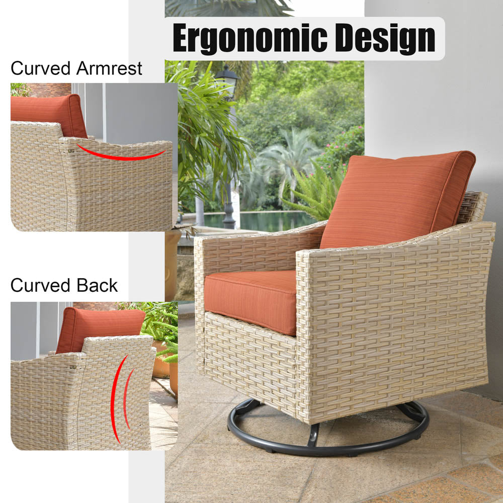 Ovios Athena Series Outdoor Patio Furniture Set 3-Piece, Swivel Chairs and Side Table