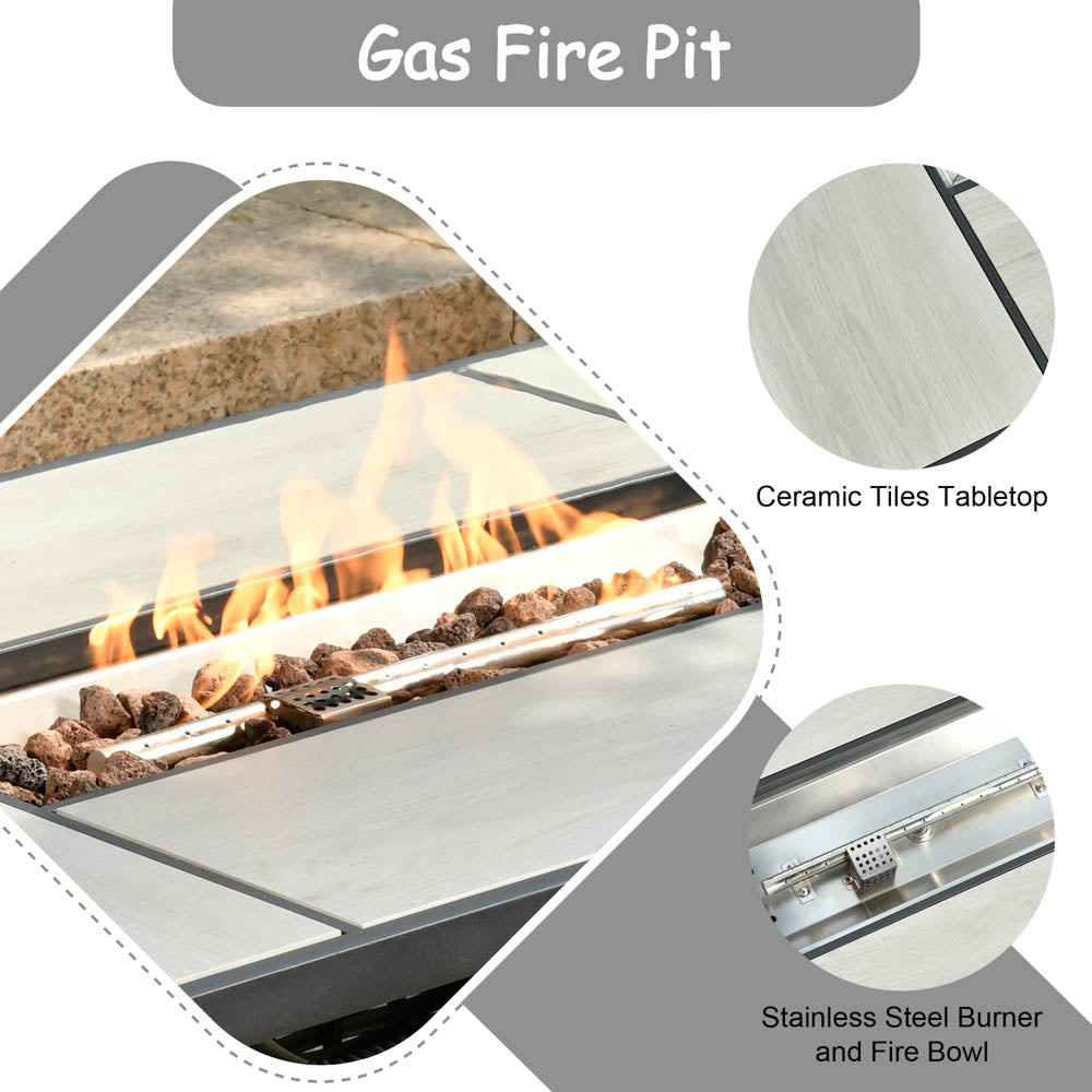 OVIOS Patio Kenard 6-Piece Conversation Set with 42'' Rectangle Propane Fire Pit Table and Rocking Chairs