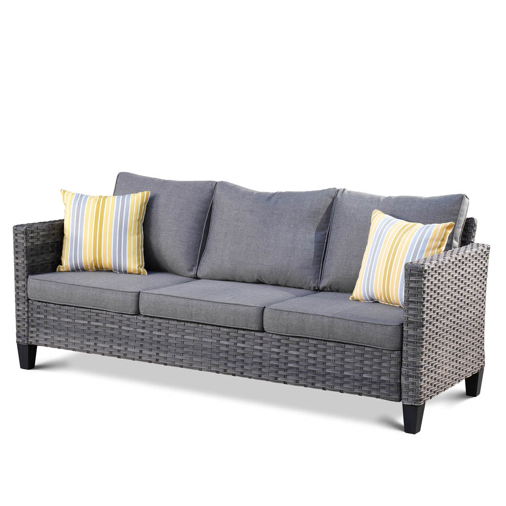 Ovios Patio Vultros 7-Piece Set With Swivel Chair and Rectangle 42'' Propane Fire Pit Table