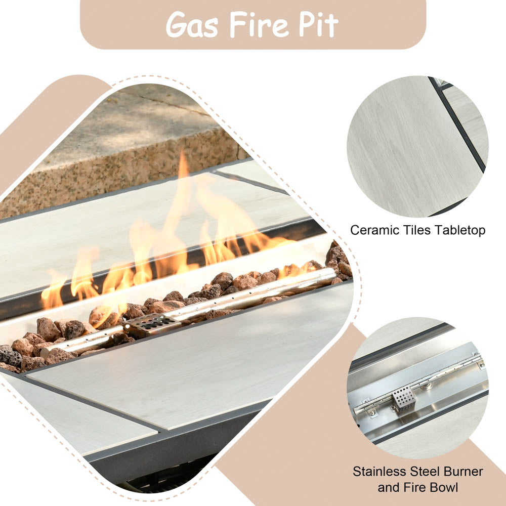 OVIOS Patio Kenard 6-Piece Conversation Set with 42'' Rectangle Propane Fire Pit Table and Rocking Chairs