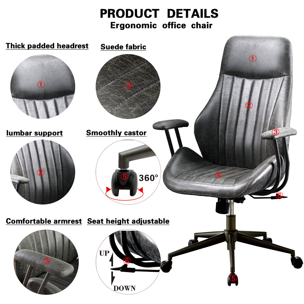 Ovios Office Chair Ergonomic High Back Suede Fabric for Executive or Home Office-Dark Grey