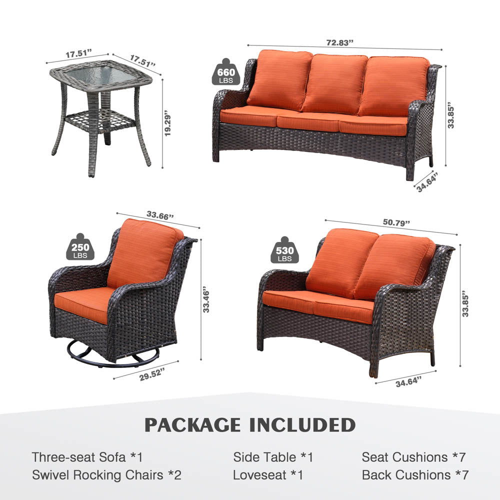 Ovios Patio Kenard 5-Piece Conversation Set with Loveseat and Swivel Rocking Chairs