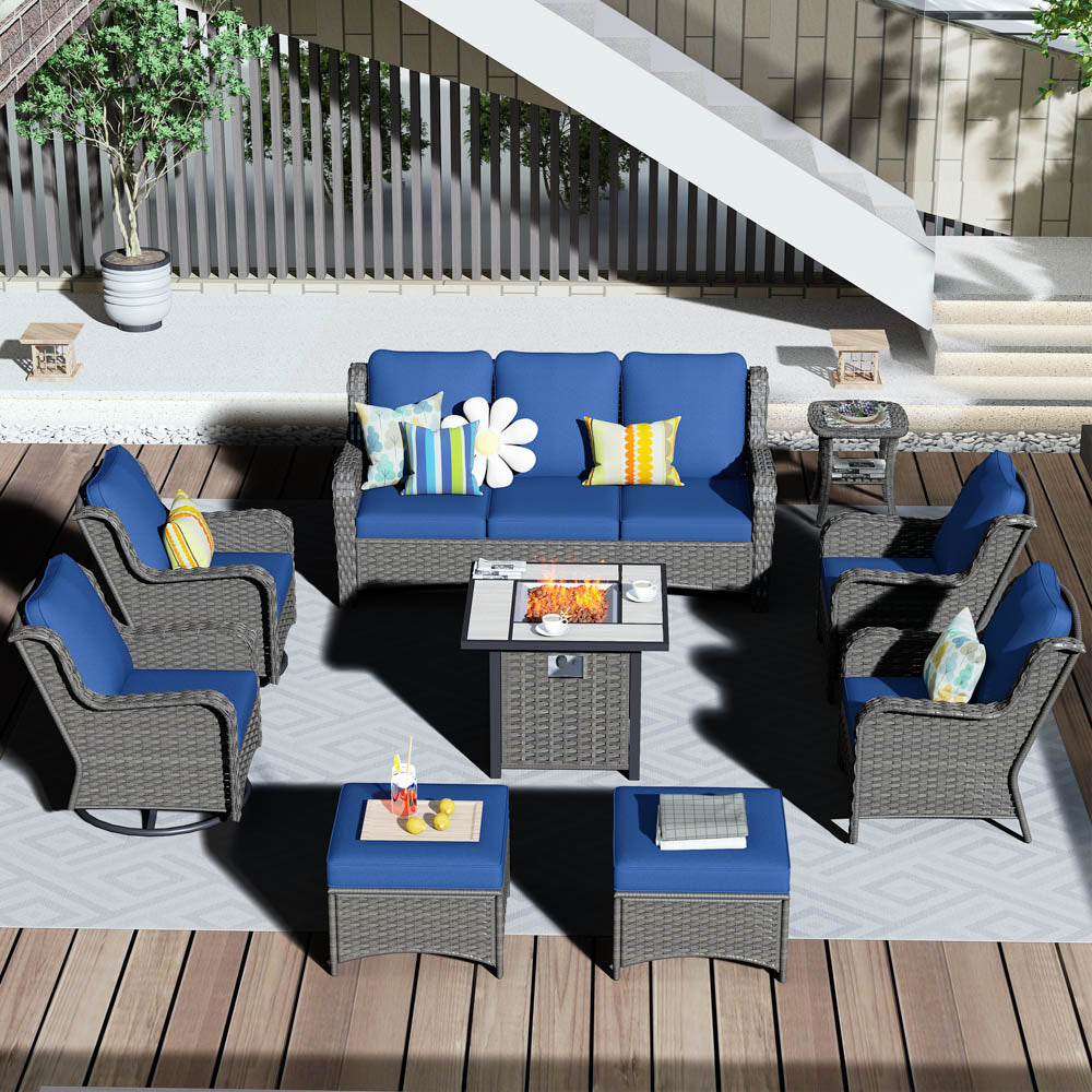 Ovios Outdoor Furniture 9-Piece with 30'' Fire Pit Table and Kenard 2 Rocking Chairs