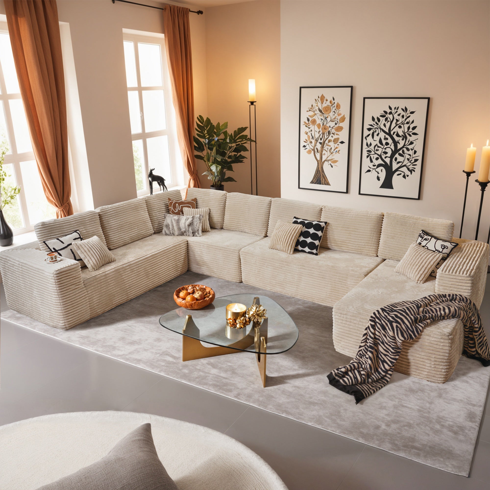 OVIOS Modular Sectional Cloud Couch, Plush Corduroy Sofa with Memory Foam, No Assembly