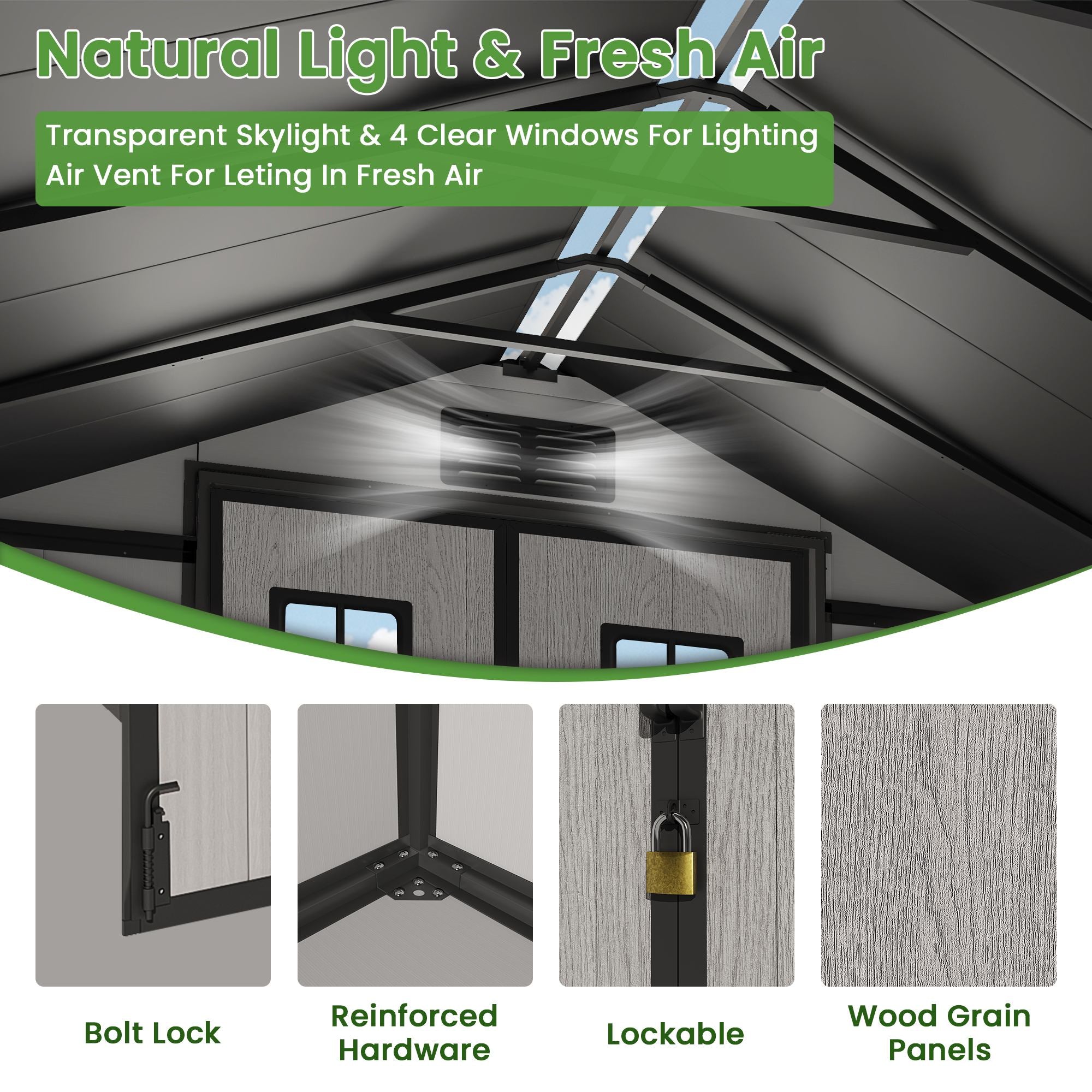 OVIOS Resin Storage Sheds with Floor – Gable Roof Outdoor Storage for Backyard, Patio & Garden