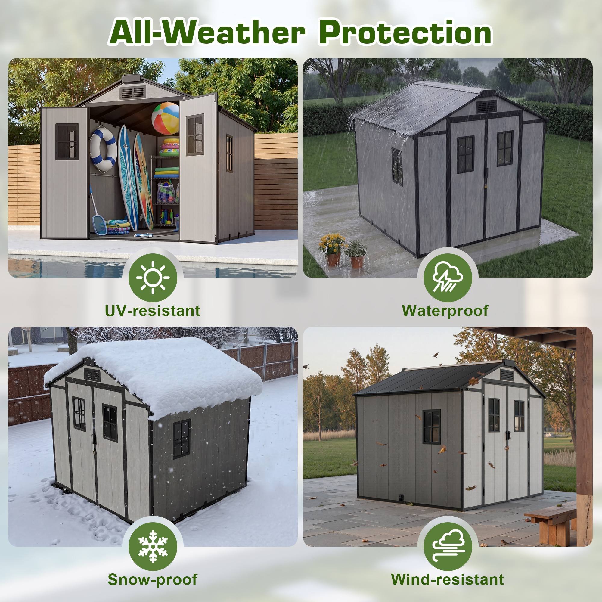 OVIOS Resin Storage Sheds with Floor – Gable Roof Outdoor Storage for Backyard, Patio & Garden