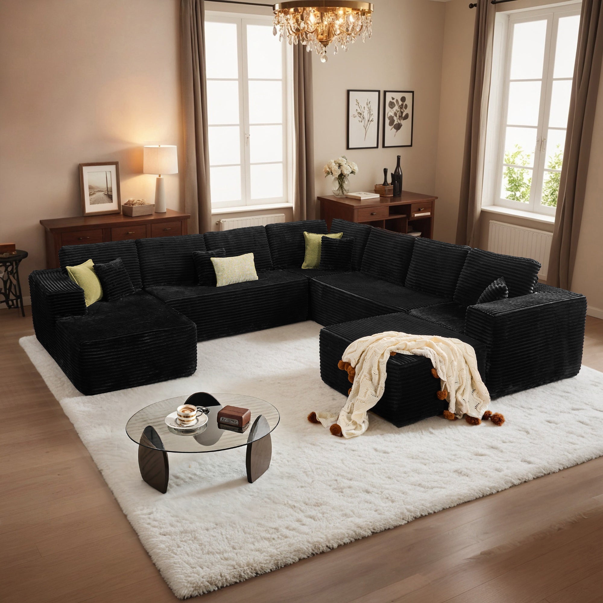 OVIOS Modular Sectional Cloud Couch, Plush Corduroy Sofa with Memory Foam, No Assembly