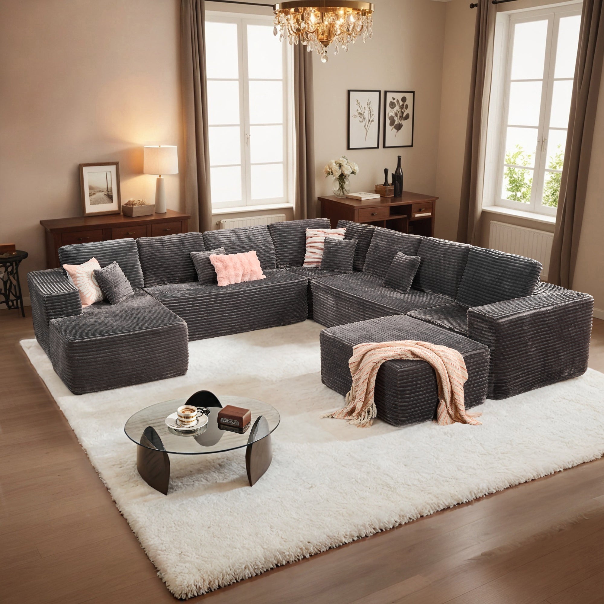 OVIOS Modular Sectional Cloud Couch, Plush Corduroy Sofa with Memory Foam, No Assembly