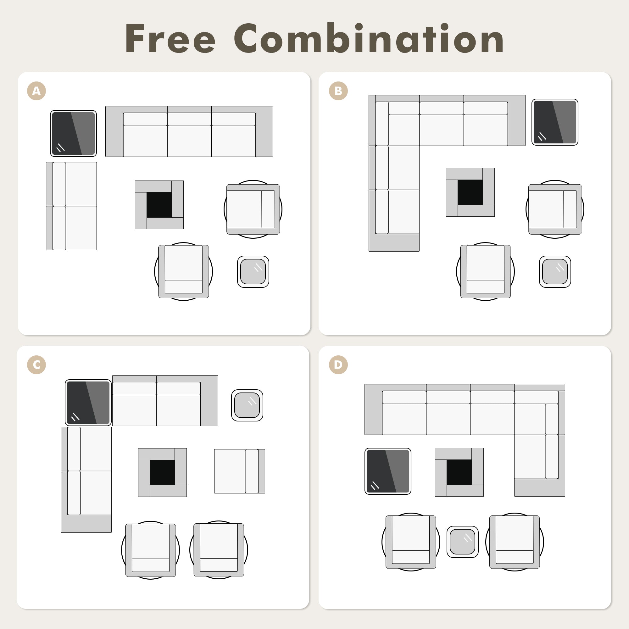 OVIOS patio set: Free combination layouts, gray wicker sectional, fire pit table, swivel chairs