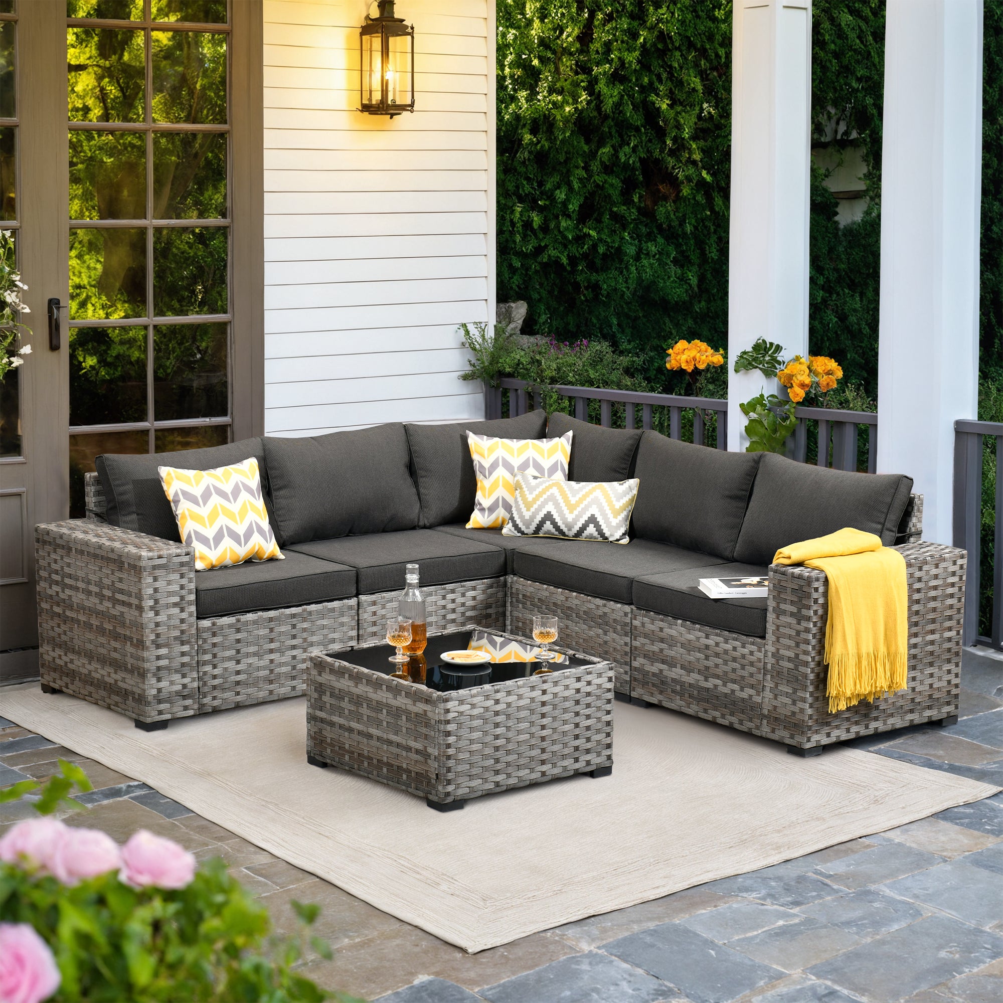 OVIOS Outdoor Conversation Set with 7.68" Extra-Wide Armrests and Rocking Chairs