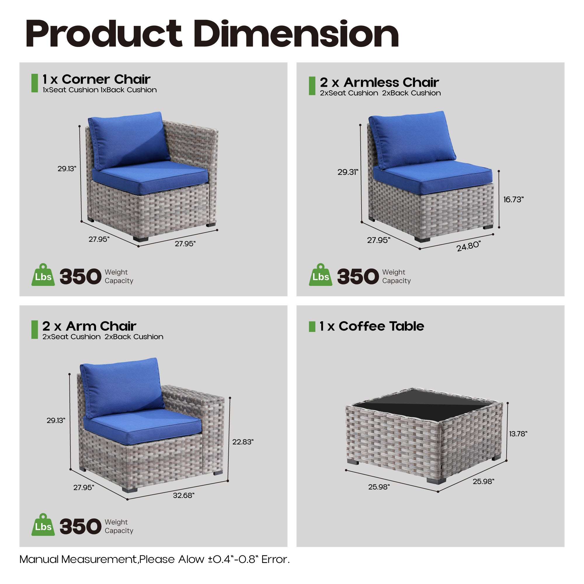 OVIOS Outdoor Conversation Set with 7.68" Extra-Wide Armrests and Rocking Chairs