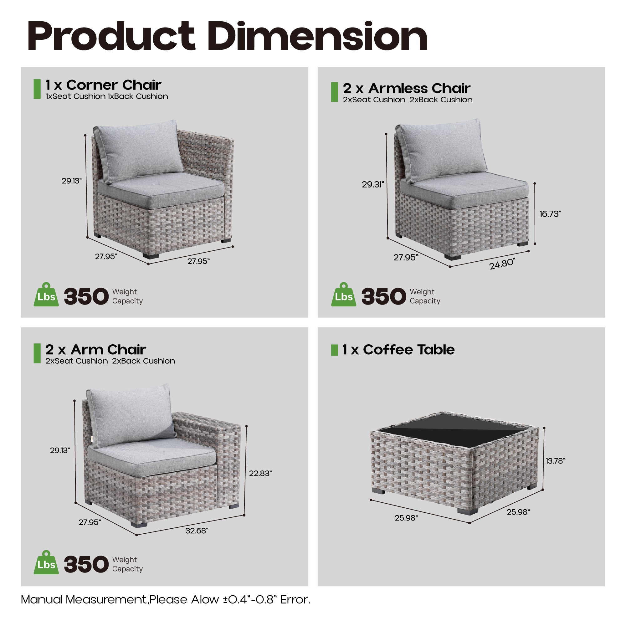 OVIOS Outdoor Conversation Set with 7.68" Extra-Wide Armrests and Rocking Chairs