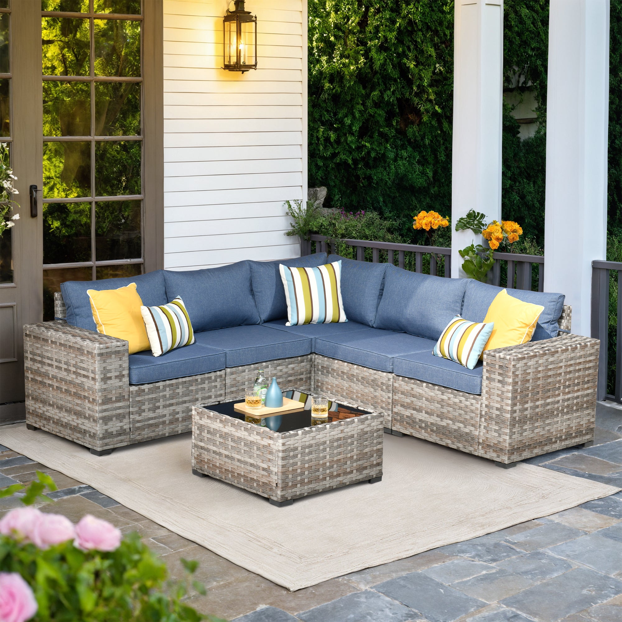 OVIOS Outdoor Conversation Set with 7.68" Extra-Wide Armrests and Rocking Chairs