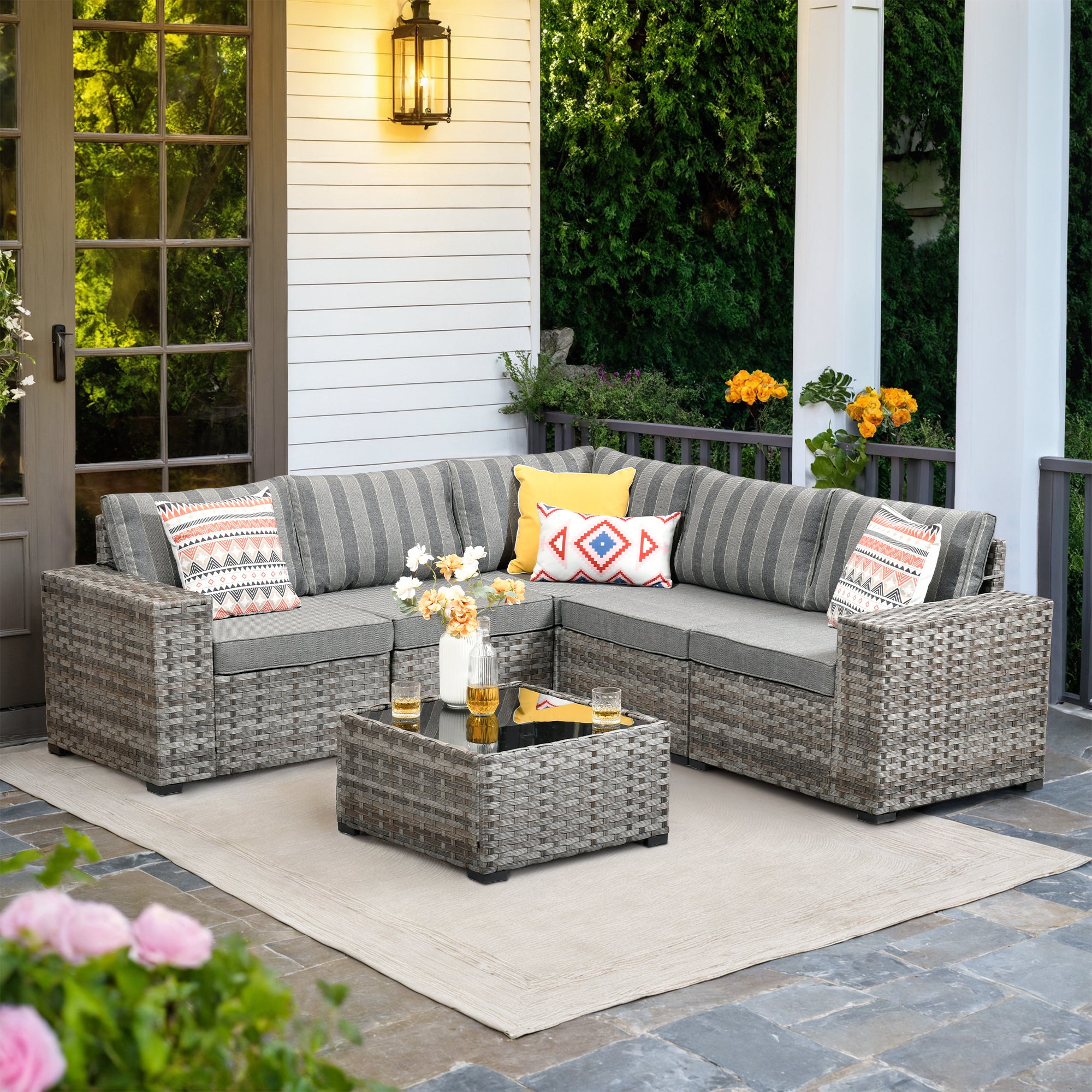 OVIOS Outdoor Conversation Set with 7.68" Extra-Wide Armrests and Rocking Chairs