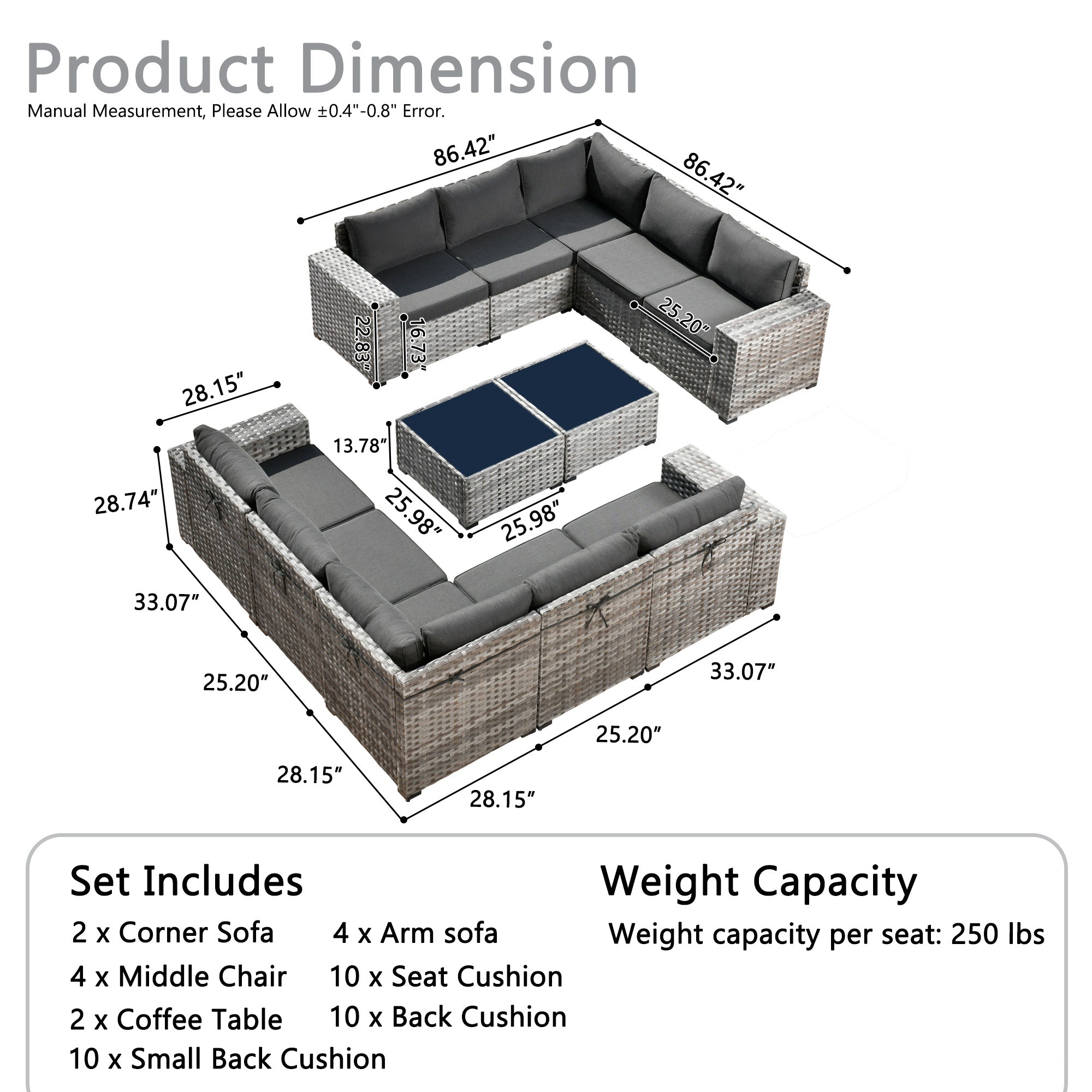 OVIOS Outdoor Conversation Set with 7.68" Extra-Wide Armrests and Rocking Chairs
