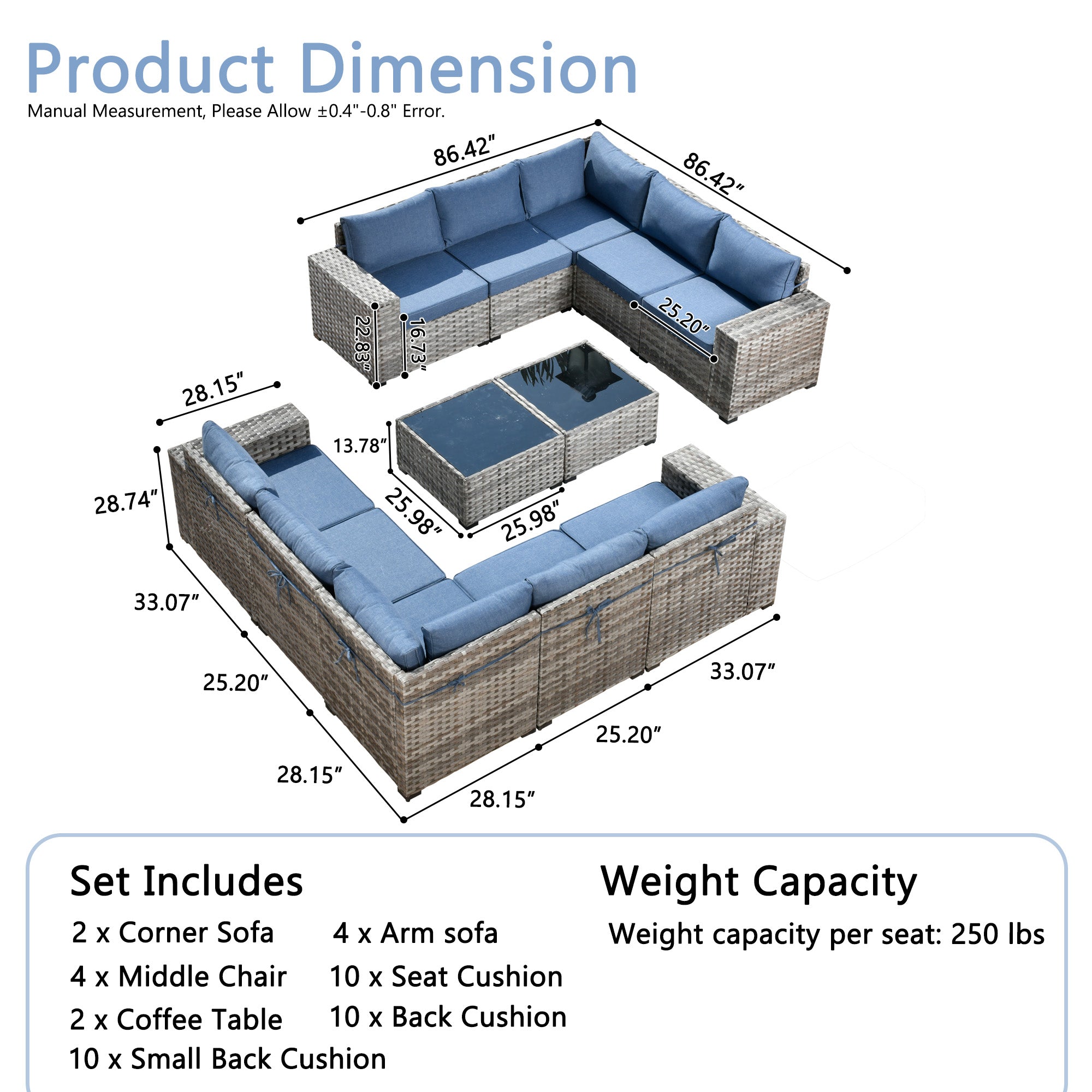 OVIOS Outdoor Conversation Set with 7.68" Extra-Wide Armrests and Rocking Chairs