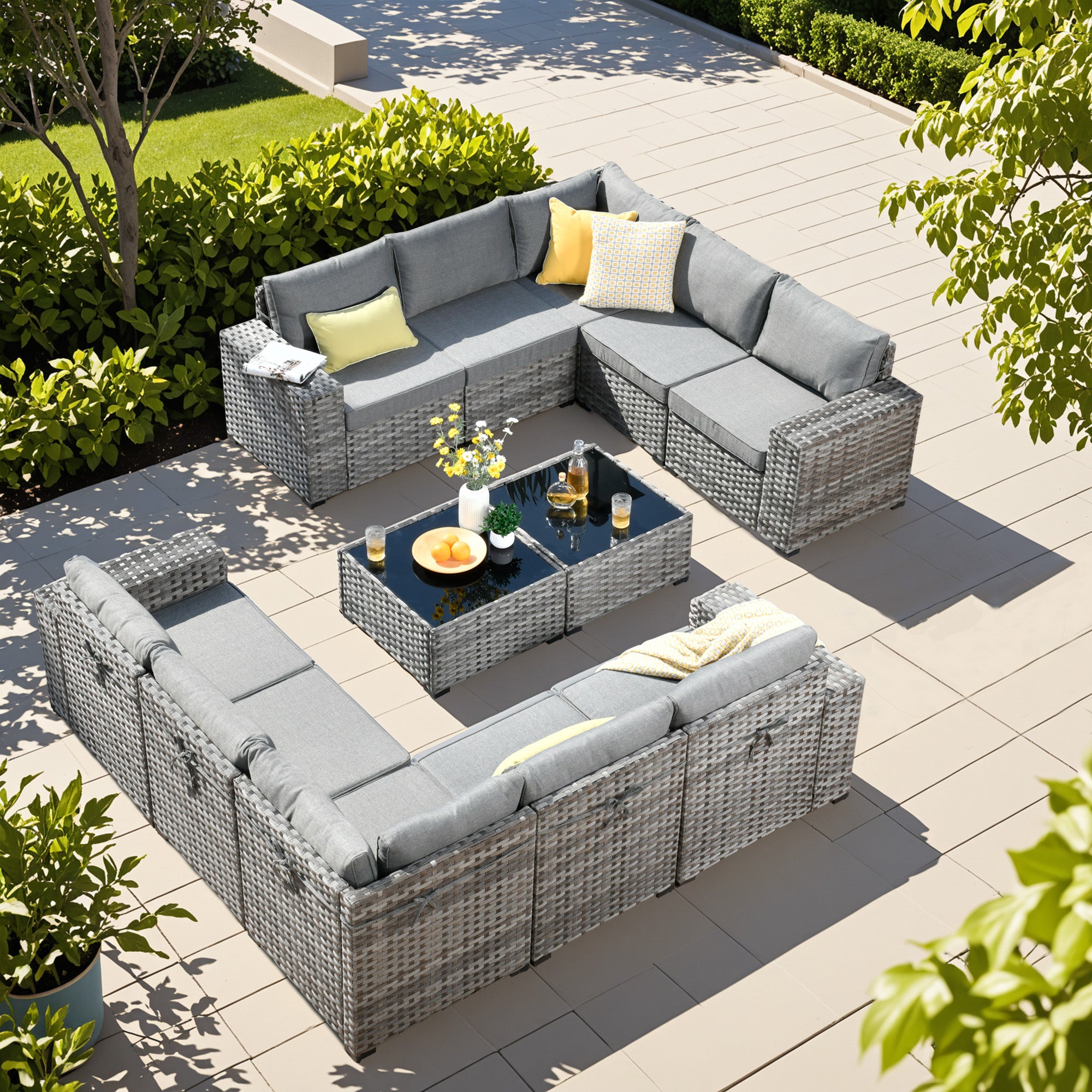 OVIOS Outdoor Conversation Set with 7.68" Extra-Wide Armrests and Rocking Chairs