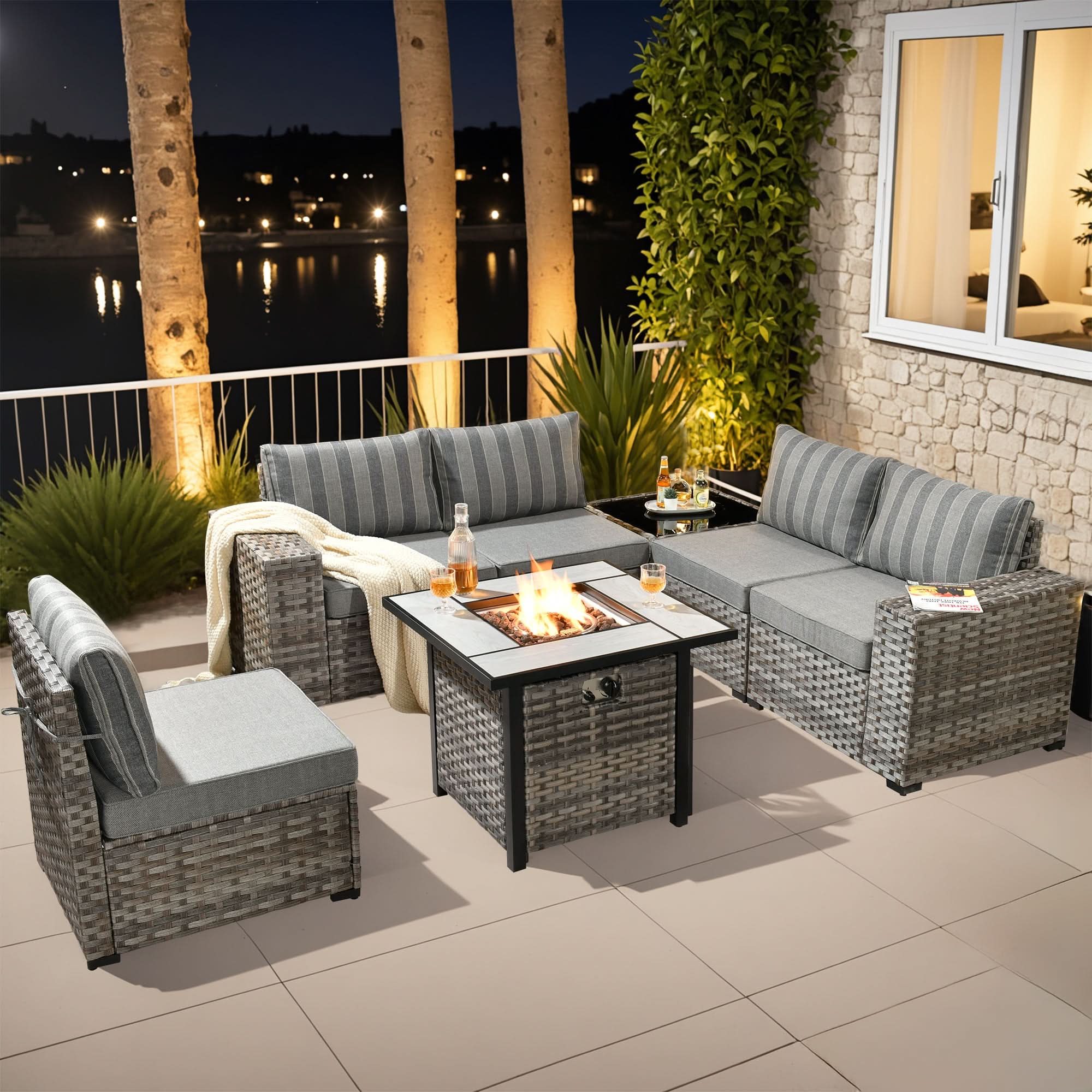 OVIOS 7-Piece Outdoor Furniture Set with 7.68'' Wide Armrests