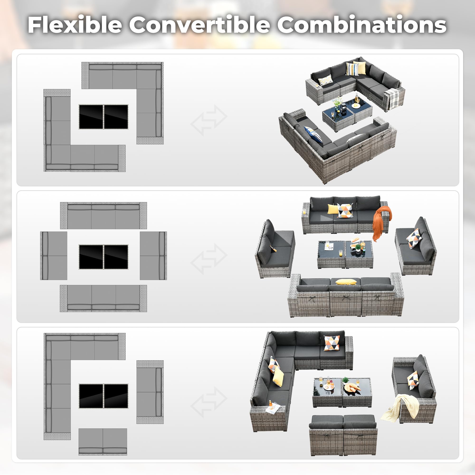 OVIOS 12 Pieces Patio Conversation Set with 7.68'' Broad Handrails